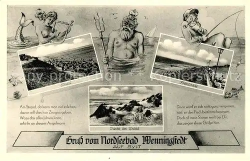 AK / Ansichtskarte Wenningstedt_Sylt Strand Promenade Duenen Gedicht Karikaturen Wenningstedt_Sylt