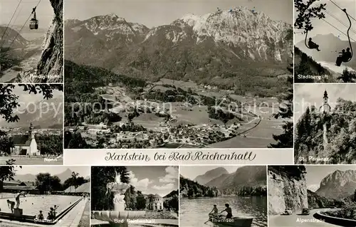 AK / Ansichtskarte Bad_Reichenhall Predigtstuhl Bergbahn Sessellift Alpenstrasse St. Pankraz Kapelle Nonn Freibad Thumsee Gesamtansicht mit Alpenpanorama Bad_Reichenhall