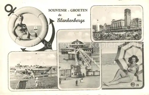 AK / Ansichtskarte Blankenberge Strand Hotels Seebruecke Badenixe Rettungsring Boot Blankenberge