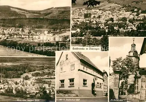 AK / Ansichtskarte Graefenroda Panorama Siedlung Blick vom Weissen Stein HO Gaststaette Deutscher Hof Kirche Graefenroda