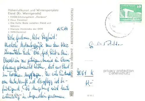 AK / Ansichtskarte Elend_Harz FDGB Erholungsheim Donbass Haus Elendstal Kale Bode Kleinste Holzkirche der DDR Wappen VVN Denkmal Elend_Harz