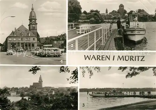AK / Ansichtskarte Waren_Mueritz Markt Kietzbruecke Bootsanleger Blick vom Muehlenberg Waren Mueritz
