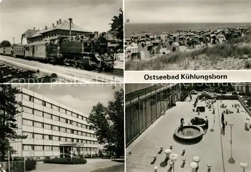 AK / Ansichtskarte Kuehlungsborn_Ostseebad Molli Inselbahn Dampflokomotive FDGB Ferienheim Terrasse Kuehlungsborn_Ostseebad