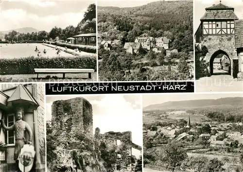 AK / Ansichtskarte Neustadt_Harz Teilansichten Erholungsort der Werktaetigen Burgruine Freibad Neustadt_Harz