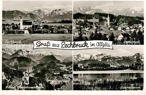 AK / Ansichtskarte Lechbruck_See Panoramen Kirche Schloss Neuschwanstein Schmuttersee Lechbruck See