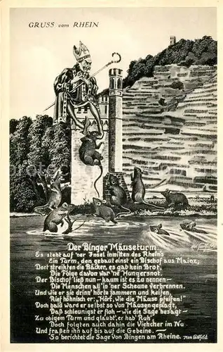 AK / Ansichtskarte Bingen_Rhein Maeuseturm Gedicht Bingen Rhein