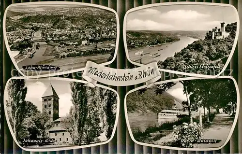 AK / Ansichtskarte Niederlahnstein Lahn Muendung Schloss Stolzenfels Johannis Kirche Niederlahnstein
