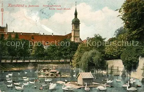 AK / Ansichtskarte Konstanz_Bodensee Schwanenteich Insel Hotel Konstanz_Bodensee