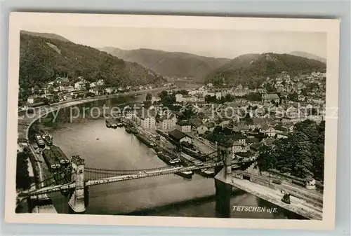AK / Ansichtskarte Tetschen Bodenbach_Boehmen Fliegeraufnahme Flusspartie Tetschen Bodenbach Boehmen