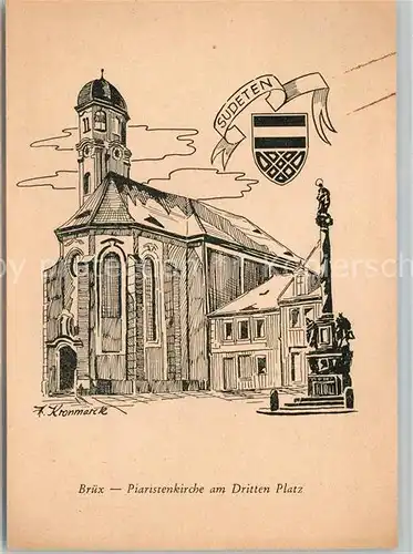 AK / Ansichtskarte Bruex_Most_Sudetengau Piaristenkirche Kuenstlerkarte Kronmarck Bruex_Most_Sudetengau
