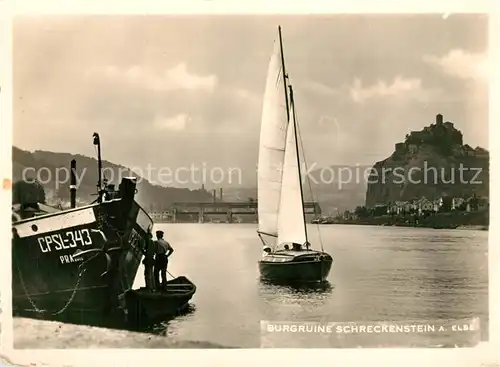 AK / Ansichtskarte Schreckenstein_Burg_Strekov Segelboot  Schreckenstein_Burg