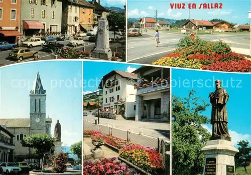 AK / Ansichtskarte Viuz en Sallaz Motiv Innenstadt Denkmal Statue Kirche Kreuzung Viuz en Sallaz