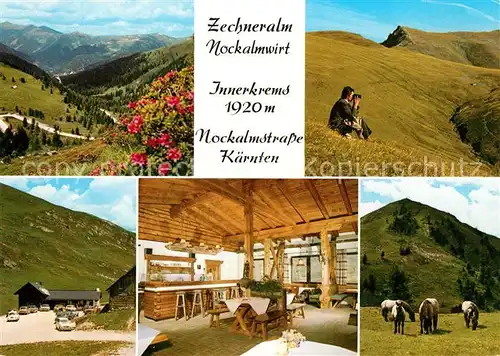 AK / Ansichtskarte Kremsbruecke Zechneralm Nockalmwirt Berggaststaette Pferde Landschaftspanorama Nockgebiet Kremsbruecke