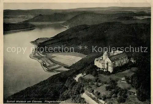 AK / Ansichtskarte Waldeck_Edersee Schloss Hotel Restaurant Edertalsperre Fliegeraufnahme Waldeck Edersee