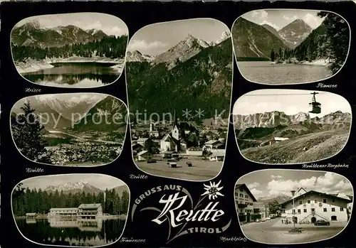 AK / Ansichtskarte Reutte_Tirol Ortansicht mit Kirche Marktplatz Seen der Region Bergbahn Alpenpanorama Reutte Tirol