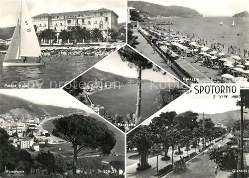 AK / Ansichtskarte Spotorno_Savona_Liguria Panorama Spiaggia Palace Hotel Giardini Spotorno_Savona_Liguria