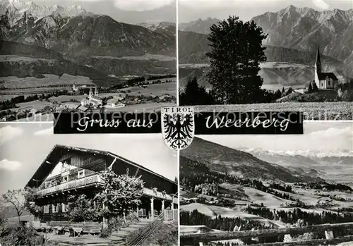 AK / Ansichtskarte Weerberg Gesamtansicht mit Alpenpanorama Bergkirche Bauernhof Weerberg