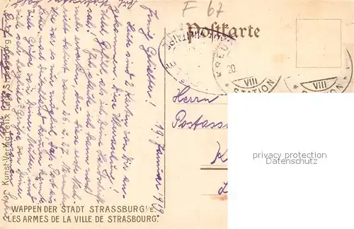 AK / Ansichtskarte Strassburg_Elsass Wappen Strassburg Strassburg Elsass