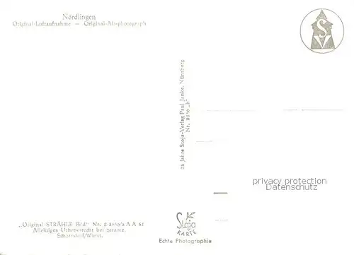 AK / Ansichtskarte Noerdlingen Stadtzentrum Original Fliegeraufnahme Straehle Bild Nr. 8 3656  Noerdlingen