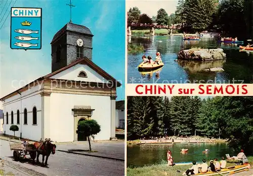 AK / Ansichtskarte Chiny Kirche Pferdewagen Badestelle am Fluss Chiny