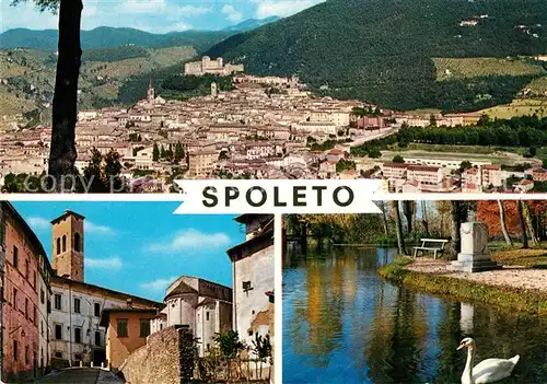 AK / Ansichtskarte Spoleto Panorama Gasse Partie am Wasser Schwan Spoleto
