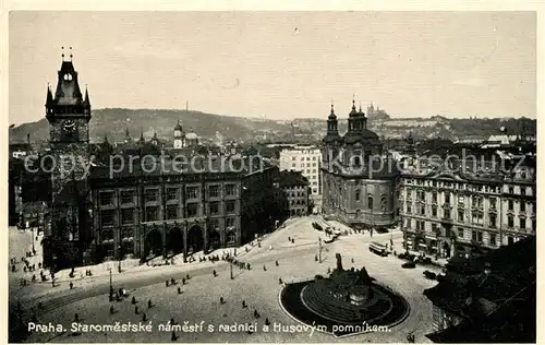 AK / Ansichtskarte Prag_Prahy_Prague Altstaedter Ringplatz mit Rathaus und Husdenkmal Prag_Prahy_Prague