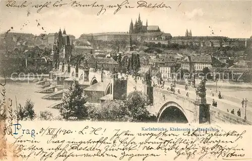 AK / Ansichtskarte Prag_Prahy_Prague Karlsbruecke Kleinseite und Hradschin Prag_Prahy_Prague