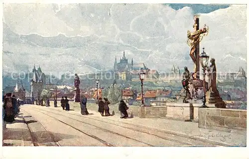 AK / Ansichtskarte Prag_Prahy_Prague Kriz na Kamennem moste Prag_Prahy_Prague
