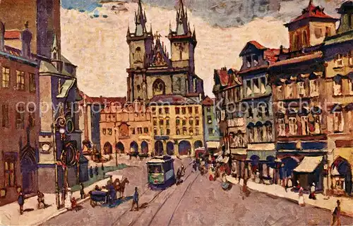 AK / Ansichtskarte Prag_Prahy_Prague Altstaedter Ring mit Teinkirche Prag_Prahy_Prague