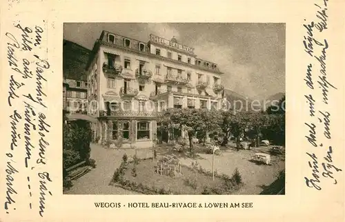 AK / Ansichtskarte Weggis_Vierwaldstaettersee Hotel Beau Rivage & Loewen am See Weggis_Vierwaldstaettersee