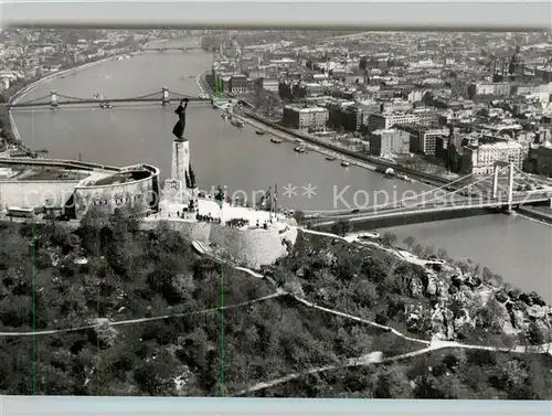 AK / Ansichtskarte Budapest Blick vom Gellertberg Fliegeraufnahme auf die Donaupartie Budapest