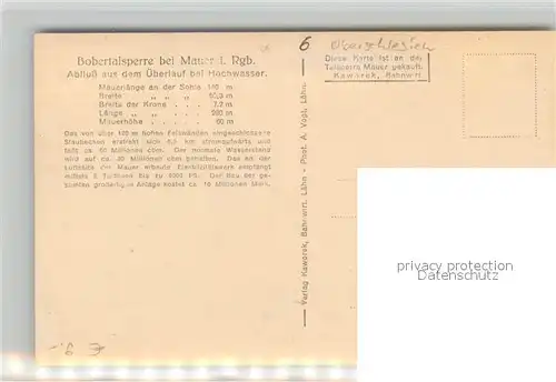 AK / Ansichtskarte Mauer_Baden Talsperre Mauer_Baden