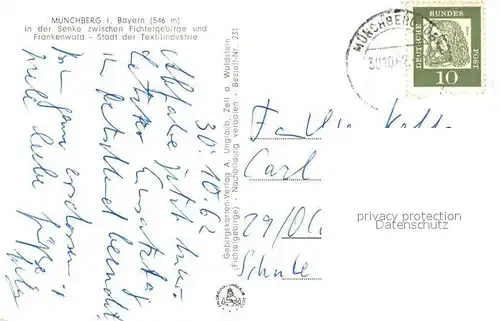 AK / Ansichtskarte Muenchberg_Oberfranken Stadt der Textilindustrie Ortsmotive Kirche Wappen Muenchberg Oberfranken