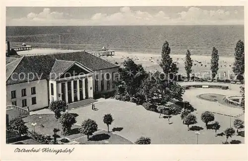 AK / Ansichtskarte Heringsdorf_Ostseebad_Usedom Kulturhaus mit Musikpavillon Strand Heringsdorf_Ostseebad