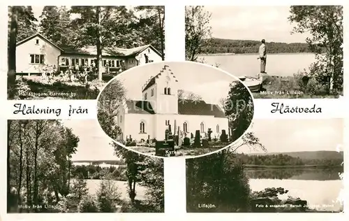 AK / Ansichtskarte Haestveda Motiv fran Lillsjoen Hallastugan Barnens by Kyrkan 