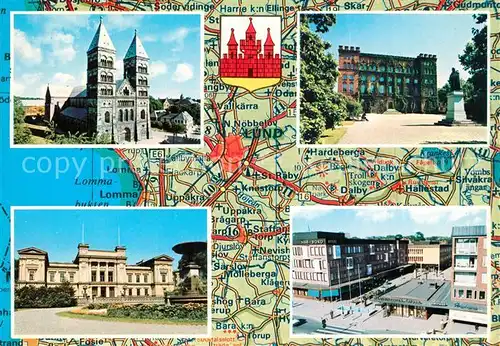AK / Ansichtskarte Lund_Skane_Lan Dom Gebaeude Innenstadt Denkmal Landkarte Lund_Skane_Lan