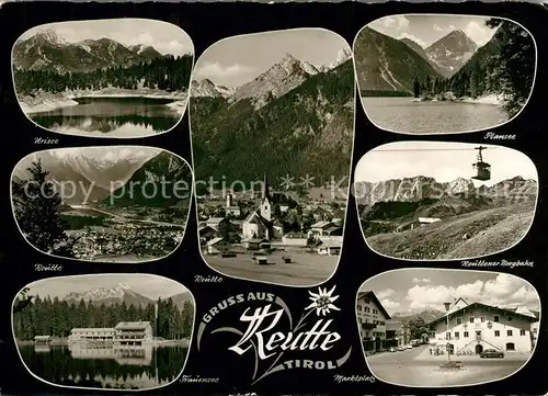 AK / Ansichtskarte Reutte_Tirol Seen der Region Ortsansicht mit Kirche Marktplatz Bergbahn Alpenpanorama Reutte Tirol
