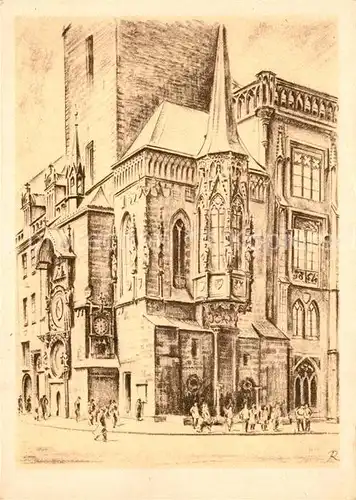 AK / Ansichtskarte Prag_Prahy_Prague Rathaus Turm Altstadt Kuenstlerkarte Prag_Prahy_Prague