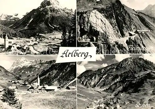 AK / Ansichtskarte Arlberg Orte der Region Lech Warth Stuben Flexenstrasse Alpenpanorama Arlberg