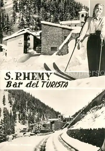 AK / Ansichtskarte Saint Rhemy en Bosses Bar del Turista Wintersportplatz Skifahrerin Saint Rhemy en Bosses