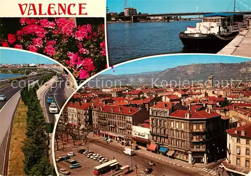 AK / Ansichtskarte Valence_Drome Stadtpanorama Binnenschifffahrt Uferstrasse Blumen Valence_Drome