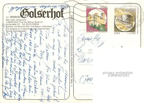 AK / Ansichtskarte Dorf_Tirol Pension Golserhof Hallenbad Landschaftspanorama Alpen Dorf_Tirol