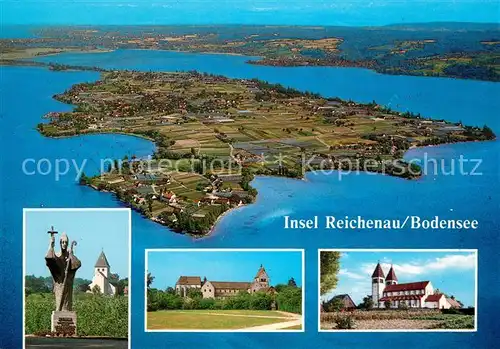 AK / Ansichtskarte Insel_Reichenau Fliegeraufnahme Muenster Kirche Statue Insel Reichenau