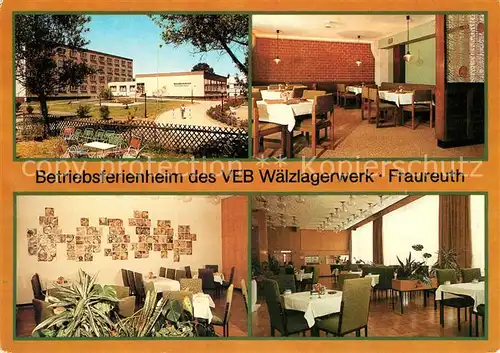 AK / Ansichtskarte Fraureuth Betriebsferienheim des VEB Waelzlagerwerk Spielplatz Bar Speisesaal Cafe Fraureuth