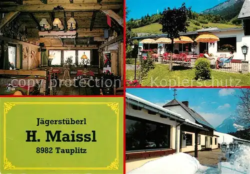 AK / Ansichtskarte Tauplitz Jaegerstueberl Gastraum Terrasse Tauplitz