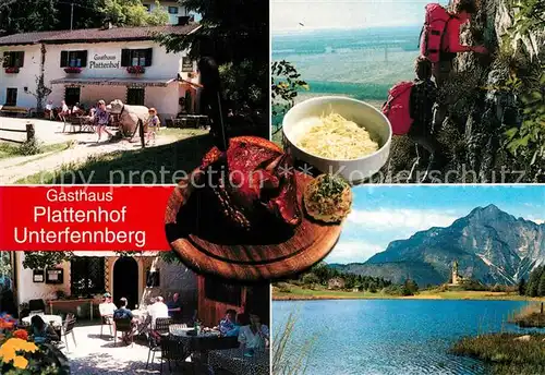 AK / Ansichtskarte Margreid_Weinstrasse Gasthof Plattenhof Unterfennberg Partie am See Alpenblick Bergklettern Margreid_Weinstrasse