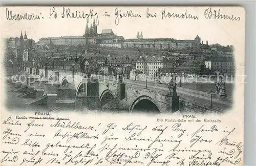 AK / Ansichtskarte Prag_Prahy_Prague Karlsbruecke mit Kleinseite Prag_Prahy_Prague