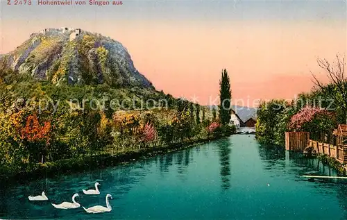 AK / Ansichtskarte Hohentwiel von Singen aus Schwaene Hohentwiel