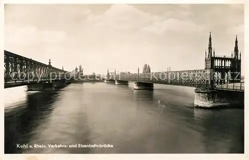 AK / Ansichtskarte Kehl_Rhein Verkehrs  und Eisenbahnbruecke Kehl_Rhein