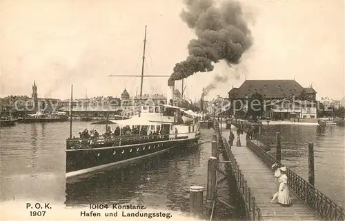 AK / Ansichtskarte Konstanz_Bodensee Hafen und Landungssteg Konstanz_Bodensee